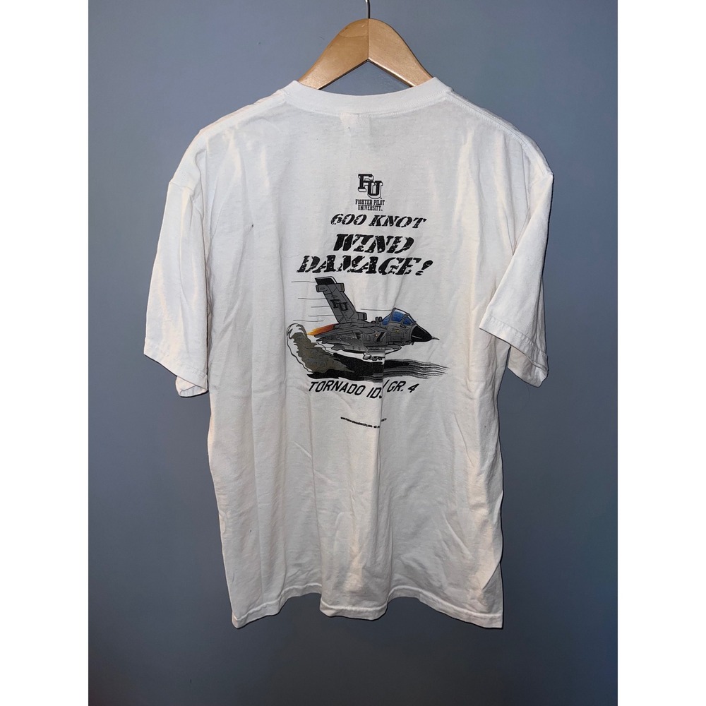 Vintage 2007 Fighter Pilot University Tornado Jet Graphic T-Shirt White Large